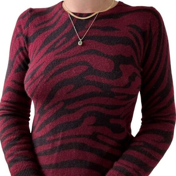Charter Club 100% Cashmere Luxury Red Black Gothic Zebra Turtleneck Sweater Sz S - Picture 1 of 7